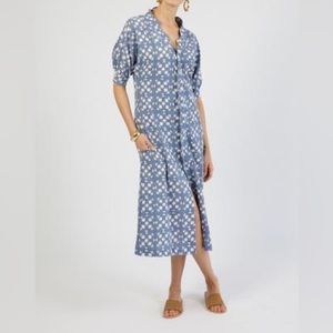 Mirth Caftans Midi Dress in Blue Tile Print